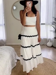 Wave Stripe Holiday Strap Dress Women 2024 Summer Crop Top Elegant Sleeveless 2 Pcs Matching Sets Long Skirt A-line Beach Suit