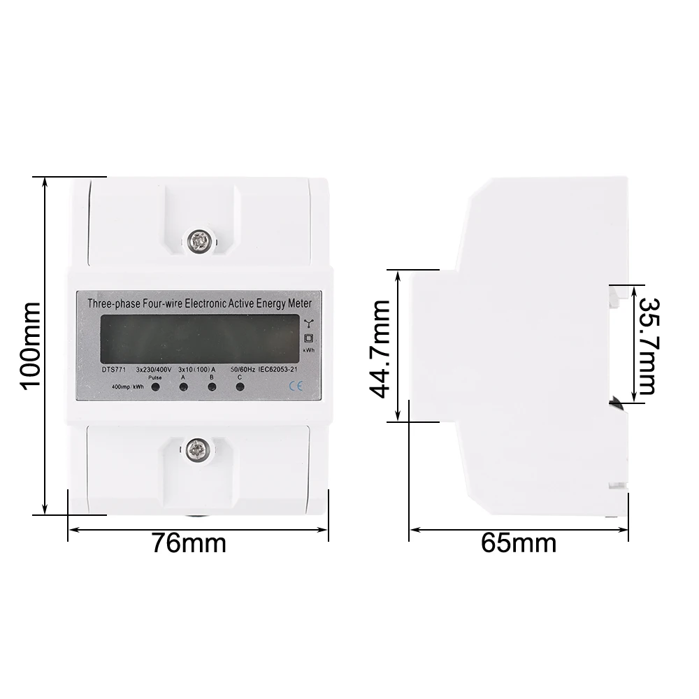 Din Rail 3 Phase 4 Wires LCD Digital Display Wattmeter Power Consumption Energy Electric Meter kWh 10(100A) 230/400V 50/60Hz