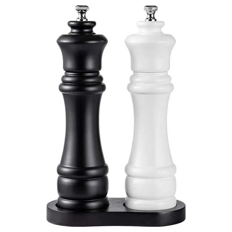 

Japanese Style Teppanyaki Pepper Grinder Sets,Sea Salt Mill Tool Manual Wooden Black White Pepper Grinder With Ceramic Grinding