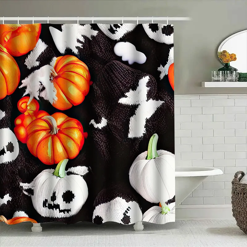 

Tuniu Halloween Pumpkin Bat Pattern Shower Curtain Spooky Cute Decor for Bathroom Kids Room