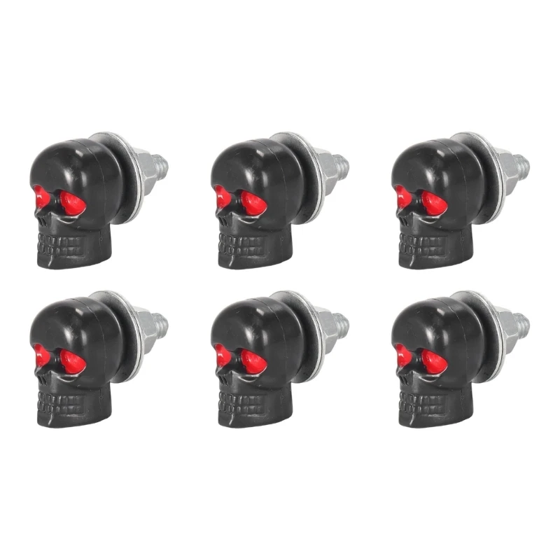 M68B 6PCS Skull Themed License Plate Bolts Motorcycle Car Truck Screw Fasteners Easy Installation Accessory for Modification