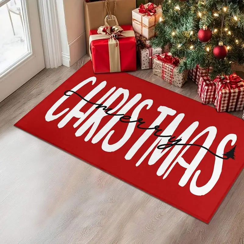 VIKAMA Christmas Door Mat Red Letter Non Slip Welcome Floor Rug For Entryway Front Door Porch Bedroom Xmas Holiday Decor