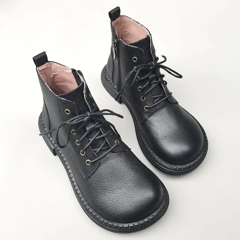 Genuine Leather Single Boots Wide Toe Men Cowhide Feet Thick Casual High Top Single Shoes Women Plus Size 43 Shoes unisex boots