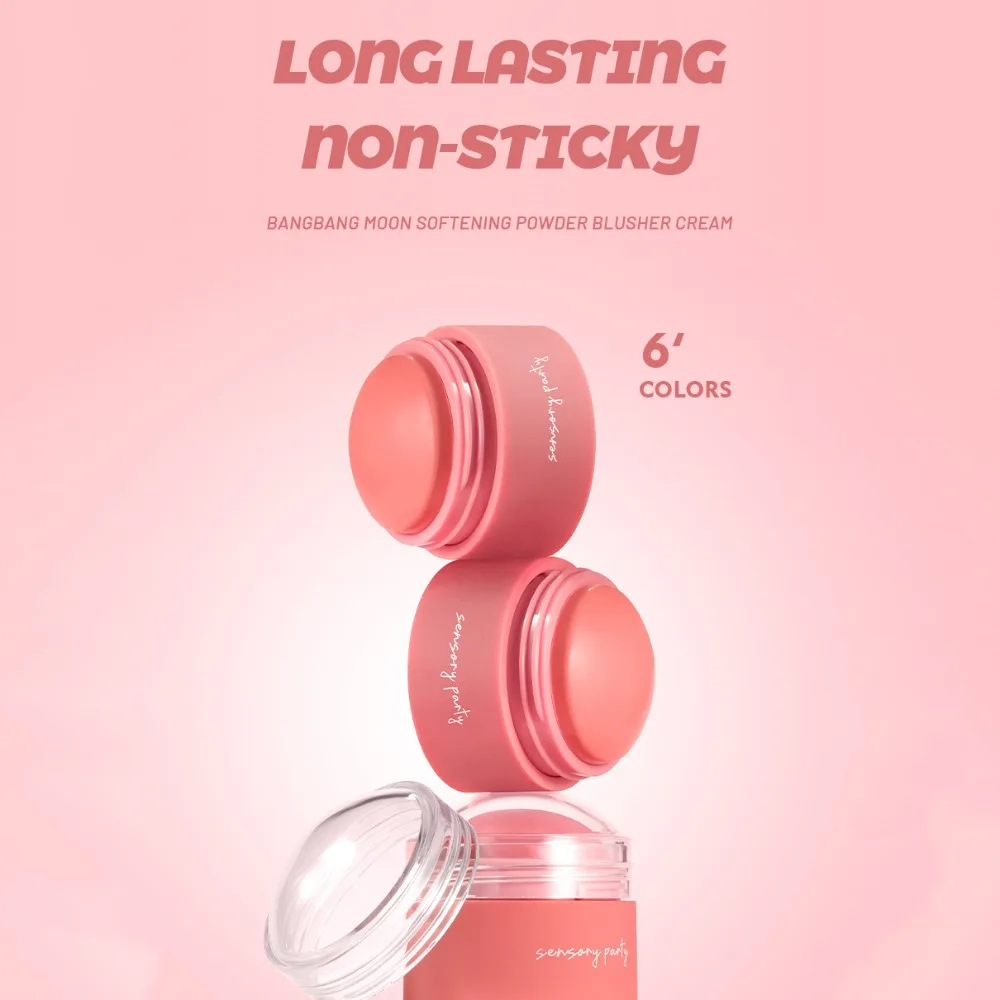 Cute Multi-purpose 6 Color Blush Ball Peach Pinkish 6 Color Cream Blush Cheek Tint Smooth Blusher Cream Monochrome Girls