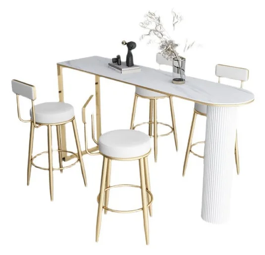 

Nordic marble slate bar against the wall high household small bar balcony long wrought iron table and ch