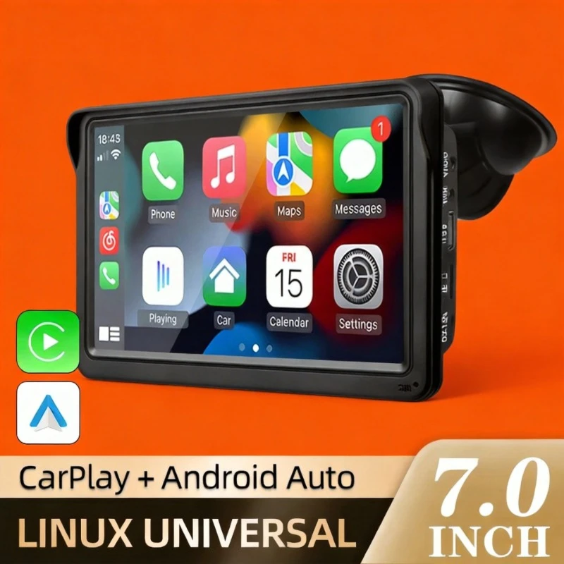 

Портативный автомобильный мультимедийный плеер Hippcron 7 дюймов, универсальное сенсорное радио с беспроводными CarPlay и Android Auto