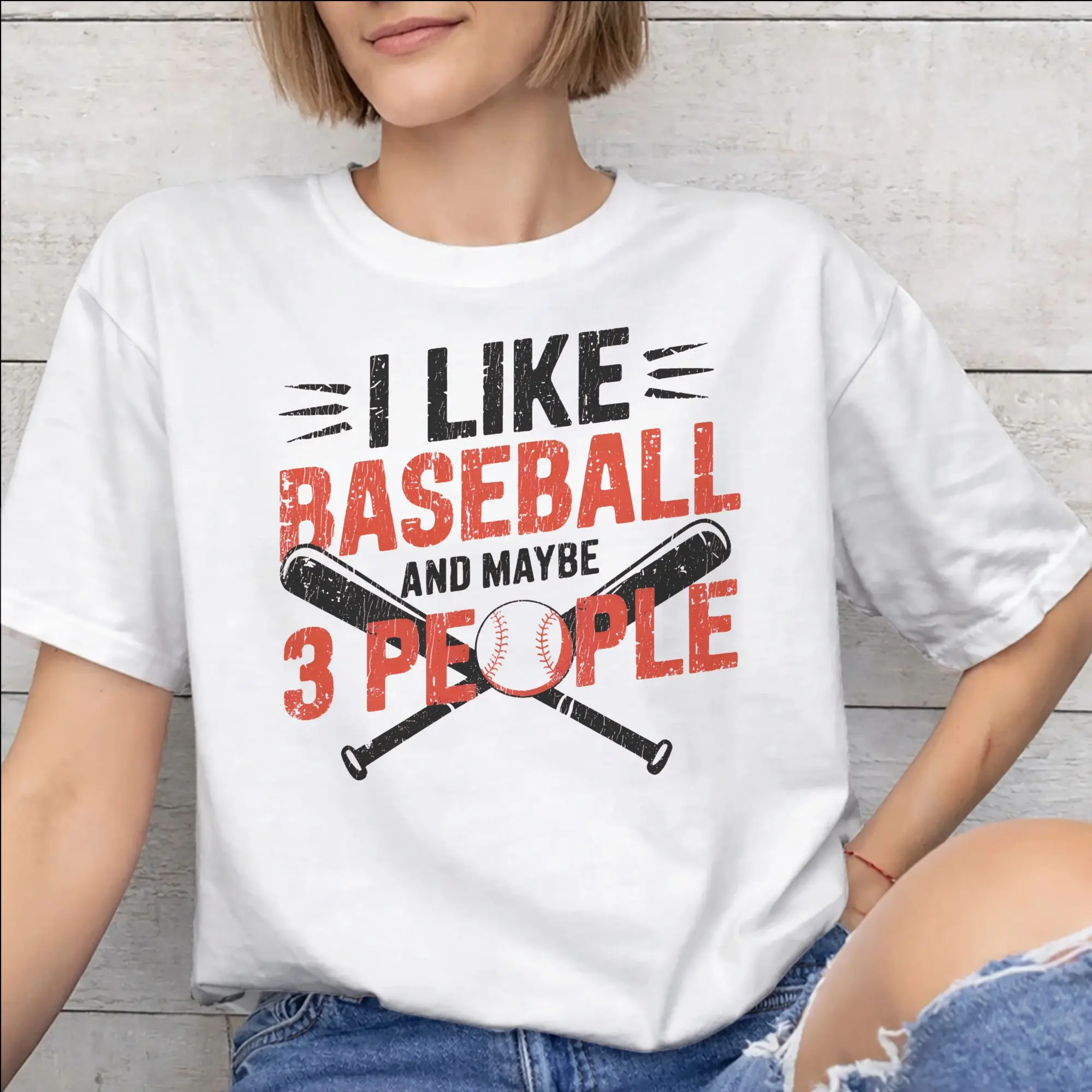 I Like Baseball And Maybe 3 People   Merch Men Women T Shirts Cotton Tee Graphic Printing  Tops T-shirt