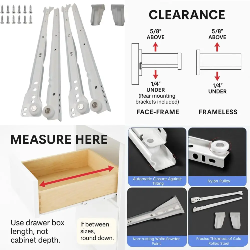 

Heavy-Duty 30-Pack 14 Inch Euro Slides for Face-Frame and Frameless Cabinets, 75lbs Capacity, Powder Coated Cold Rolled Steel