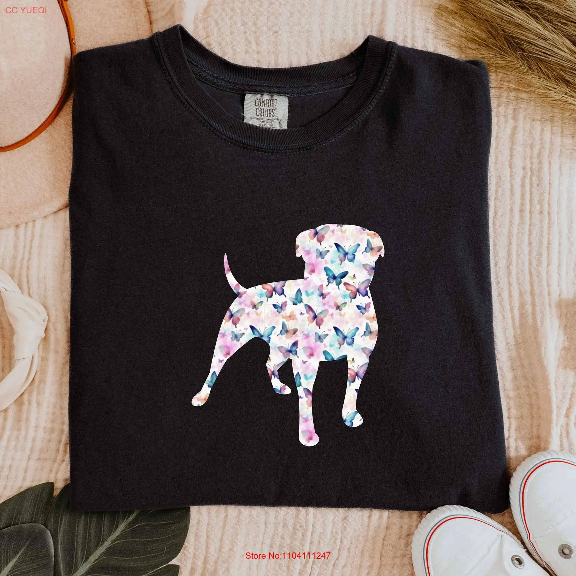 Pastel Butterflies Pit Bull Pitty Staffy Silhouette Multicolor Heavy Weight Comfort Colors T Shirt long or short sleeves