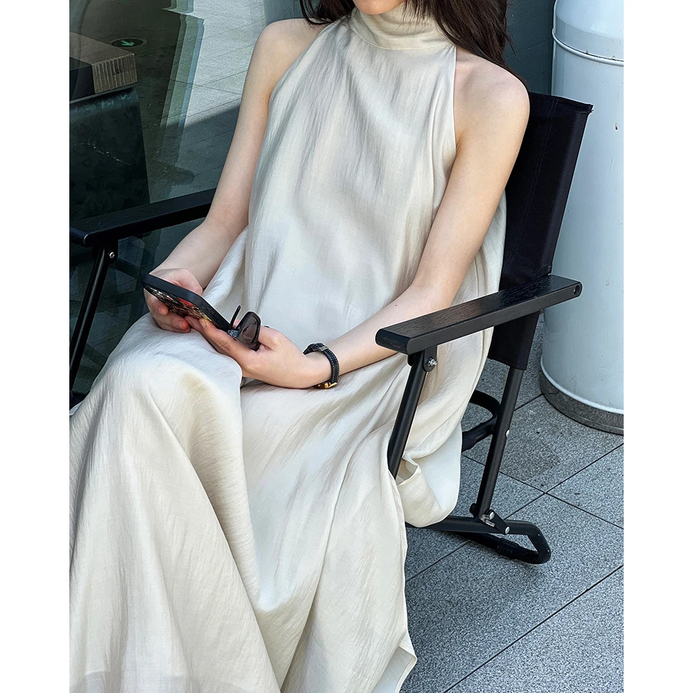 2025 New Arrival bez rękawów Halter Neck kobiety lato luźny styl linia A długa sukienka Boho elegancka sukienka Maxi Vestidos ubrania