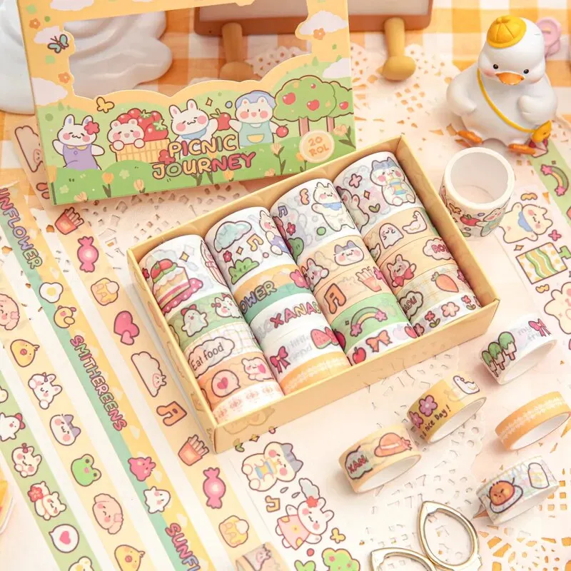 20 Rolls/Box Cartoon Animal Washi Tape Set Handbook DIY Decorative Sticker Scrapbook