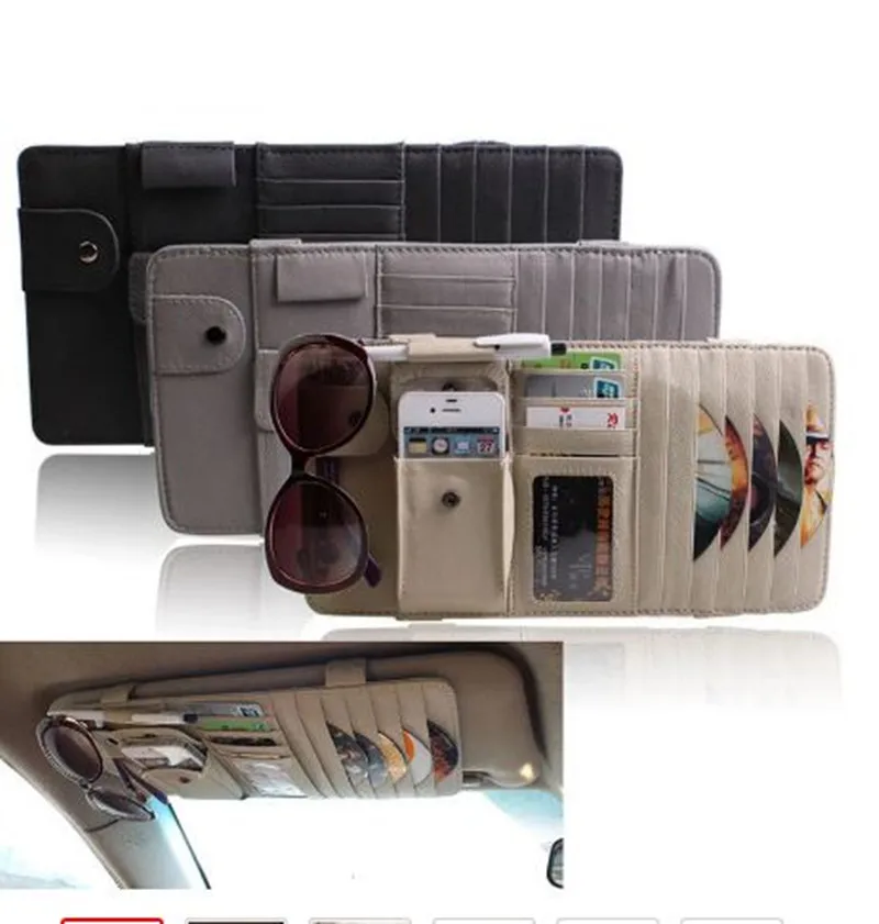 

Car Leather Multifunction CD Storage Box Car Sun Visor CD Case for DVD Case Glasses Folder Business Card Holder CD Bag