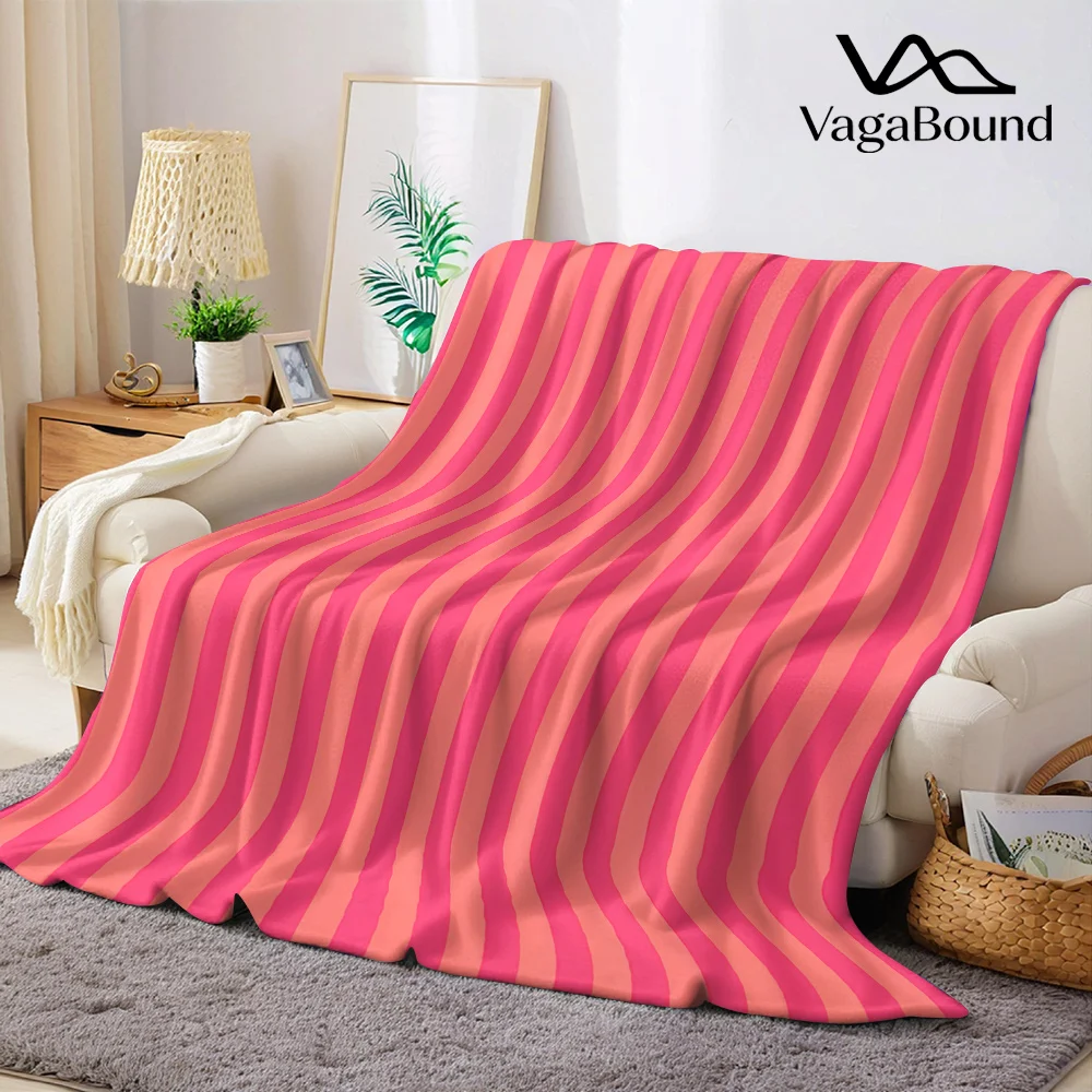 Pink Orange Vertical Stripes Flannel Blanket Warm Soft Halloween Christmas All-Season Couch Decorative Cozy Warm Gift