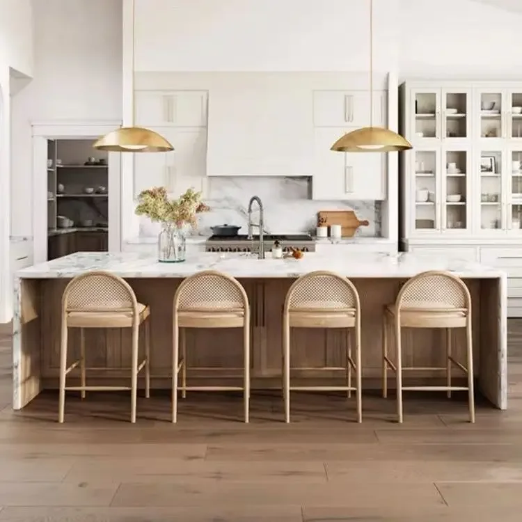 مقعد مرتفع من الخيزران الصلب والخشب الصلب، كرسي مرتفع لمنتصف القرن مع مسند ظهر مقوس، مقعد أنيق لجزيرة المطبخ، البار #4