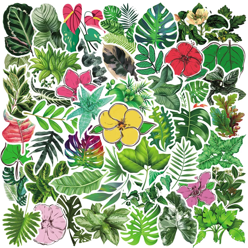 10/50pcs Fresh Sticker Set Green Plant Leaf Hearb Plants Flower Branch Adhesive Stickers for Scrapbooking Planners Journal Diary