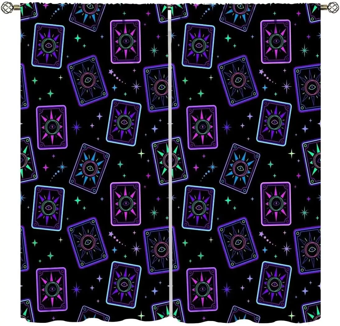 Tarot Curtains,Black Purple Witch Window Treatments for Bedroom Living Room Polyester Fabric Room Darkening Drapes 2 Panel