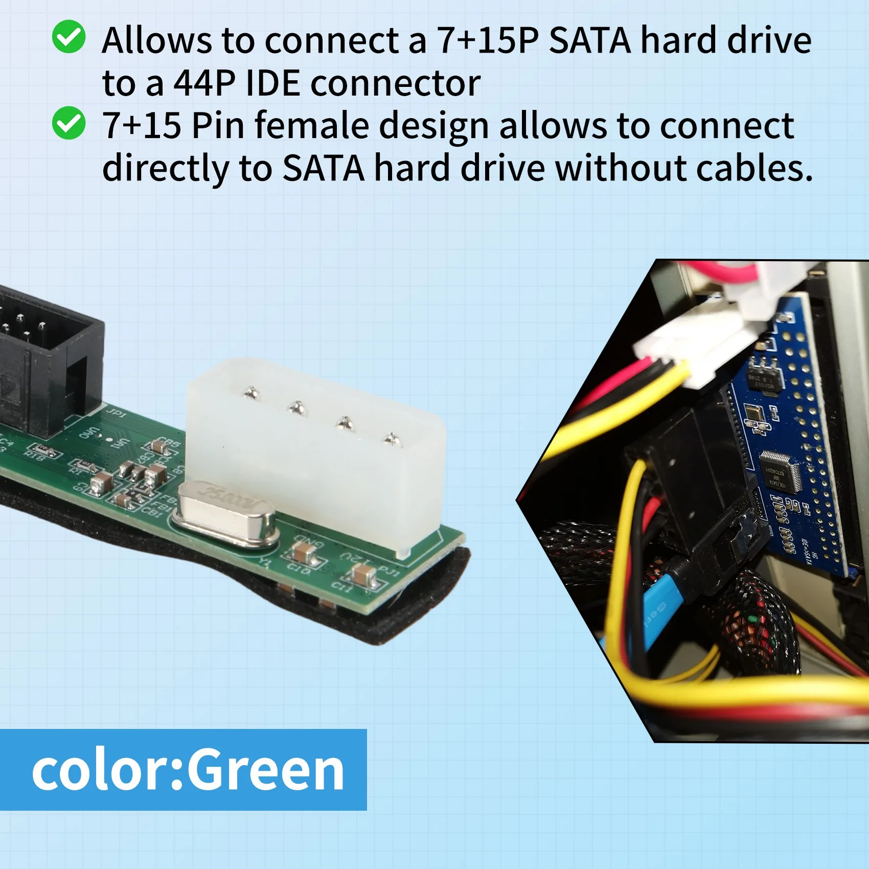 A31T for SATA to IDE Adapter Converter 2.5 for SATA Female to 3.5 Inch IDE Male 40 Pin Port 1.5Gbps Support for ATA 133 100 HDD