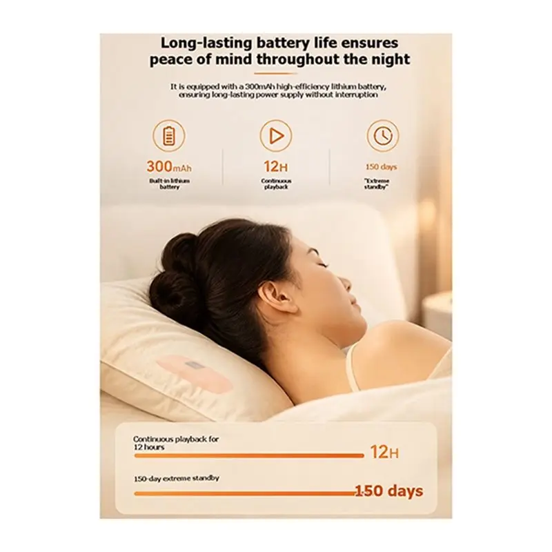 [NEW!】 Mini Bluetooth 5.4 Bone Conduction Pillow Speaker With TF Card Auto-Off Timer LED Display Sleep Aid Sound Box O