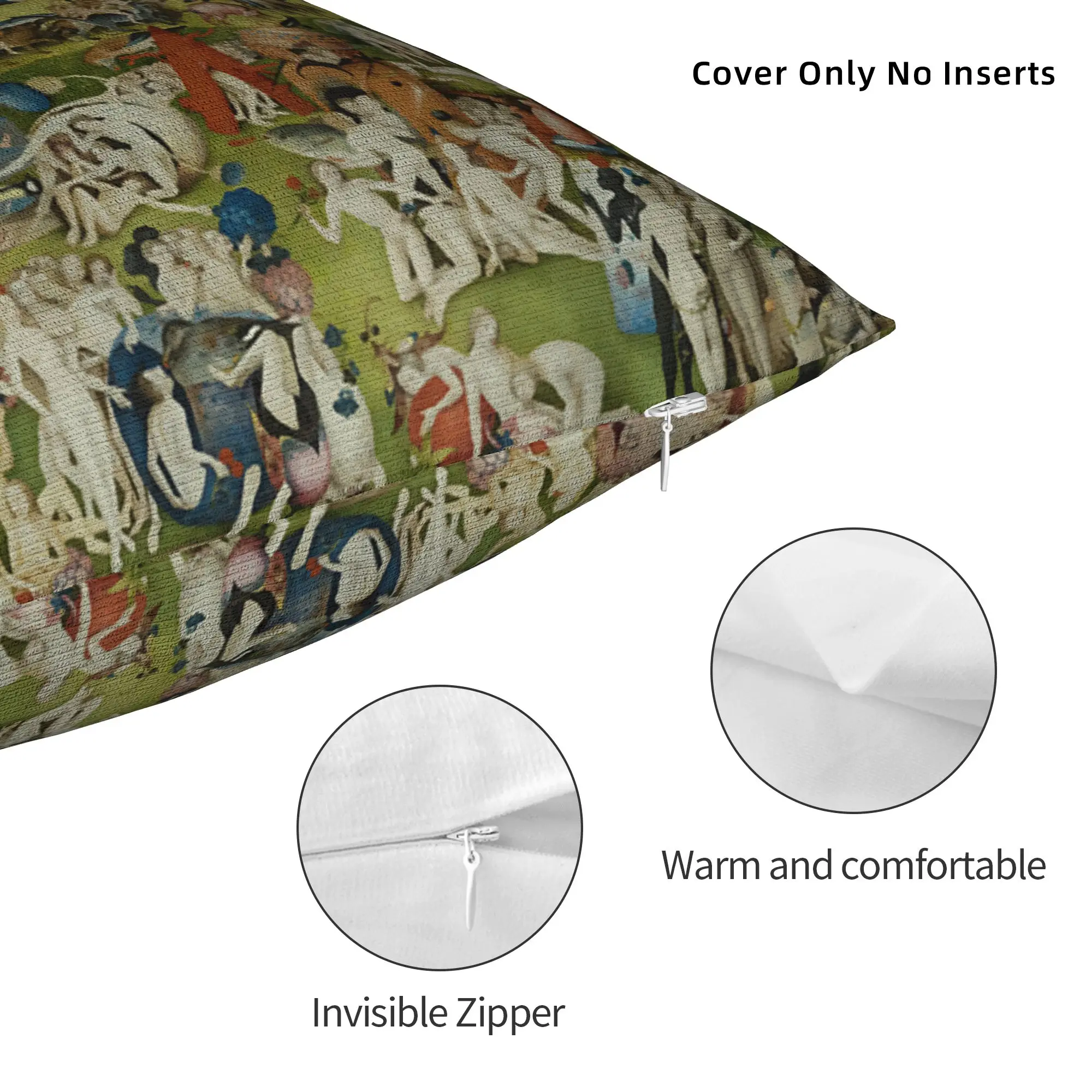 Hieronymus-Bosch The Garden of Earthly Delights Pillowcase Soft Fabric Cushion Cover Decor Art Pillow Case Cover Home Zippered