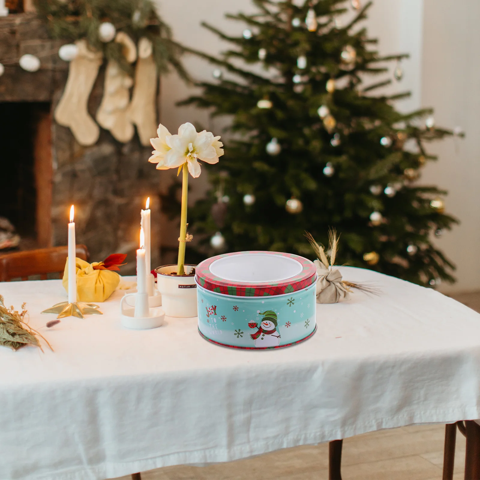 

Christmas Candy Box Tinplate Cookie Tin Biscuit Storage Container Treat Holder Holiday Gift Packaging Xmas Favor Case