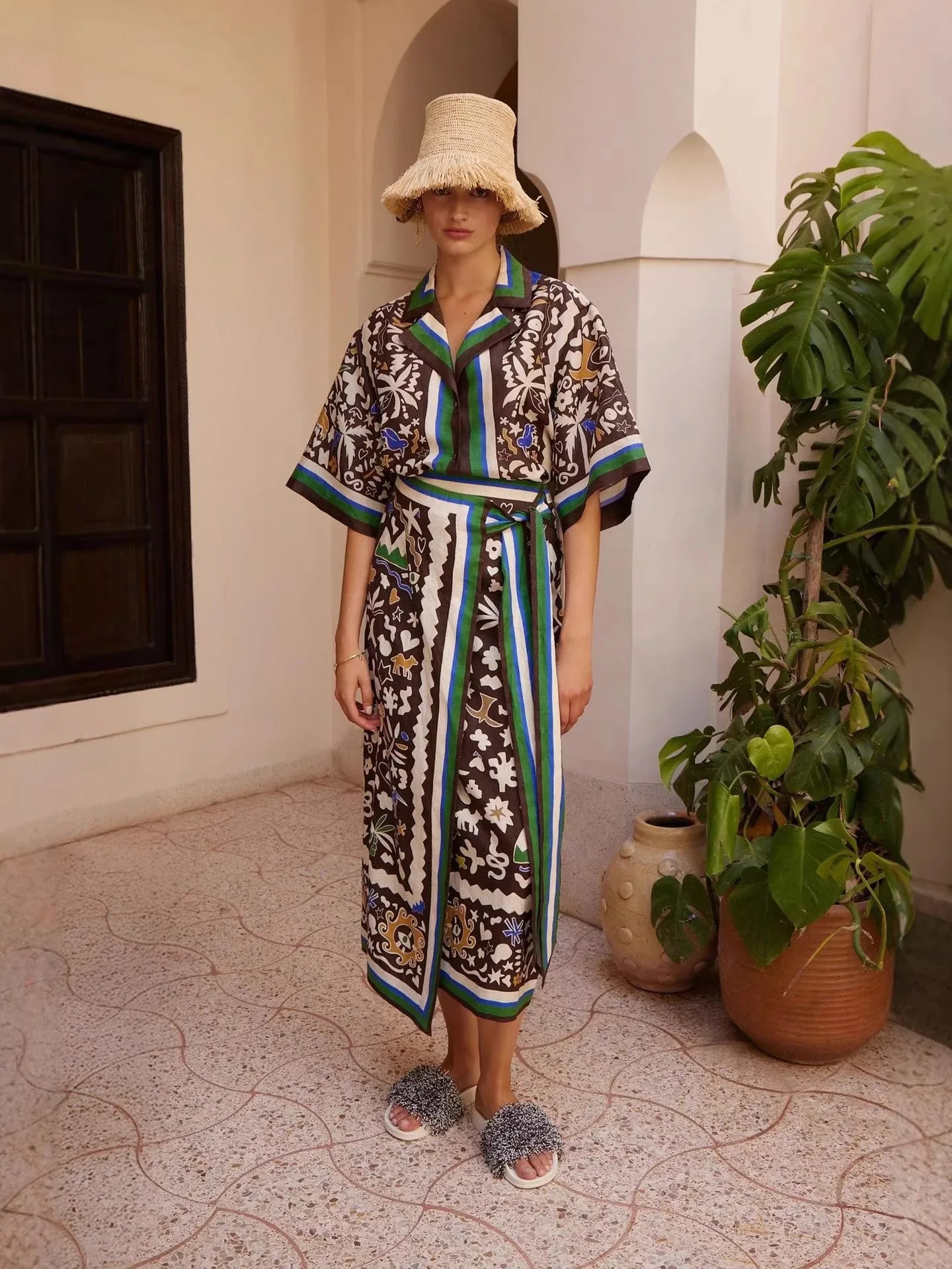 Fashionable Loose Printed Shirt And Skirt Set Women's Casual Wear Short Sleeve Half-length Skirt Outfit Summer 2026 Collection
