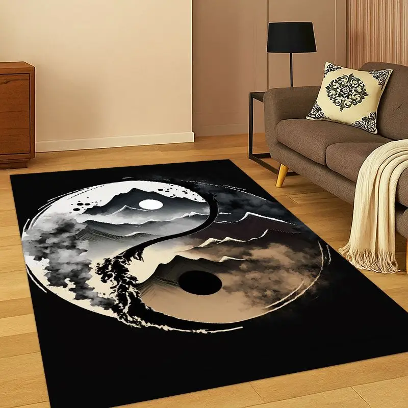 Yin Yang Symbol Chinese Tai Chi Carpet Rug for Bedroom Living Room Sofa Playroom Doormat Home Decor, Game Area Rug Non-slip