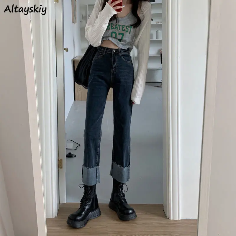 

Jeans Women Casual Distressed Straight Cuffs Vintage High Waist Loose Trousers Korean Style Feminino Students Spring Ulzzang Ins