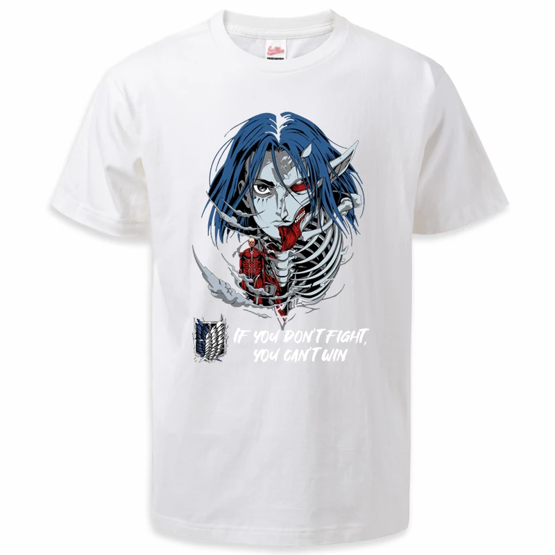 Anime Attack On Titan T-shirt 100%Cotton Print Eren Jaeger Graphic Street Tshirt Summer Casual Breathable Men T-shirt Tees Tops