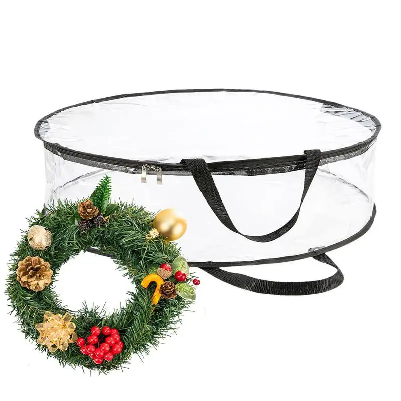 

Christmas Wreath Storage Bag Transparent Portable Wreath Storage Container Seasonal Wreath Zippered Bag for Christmas Decor