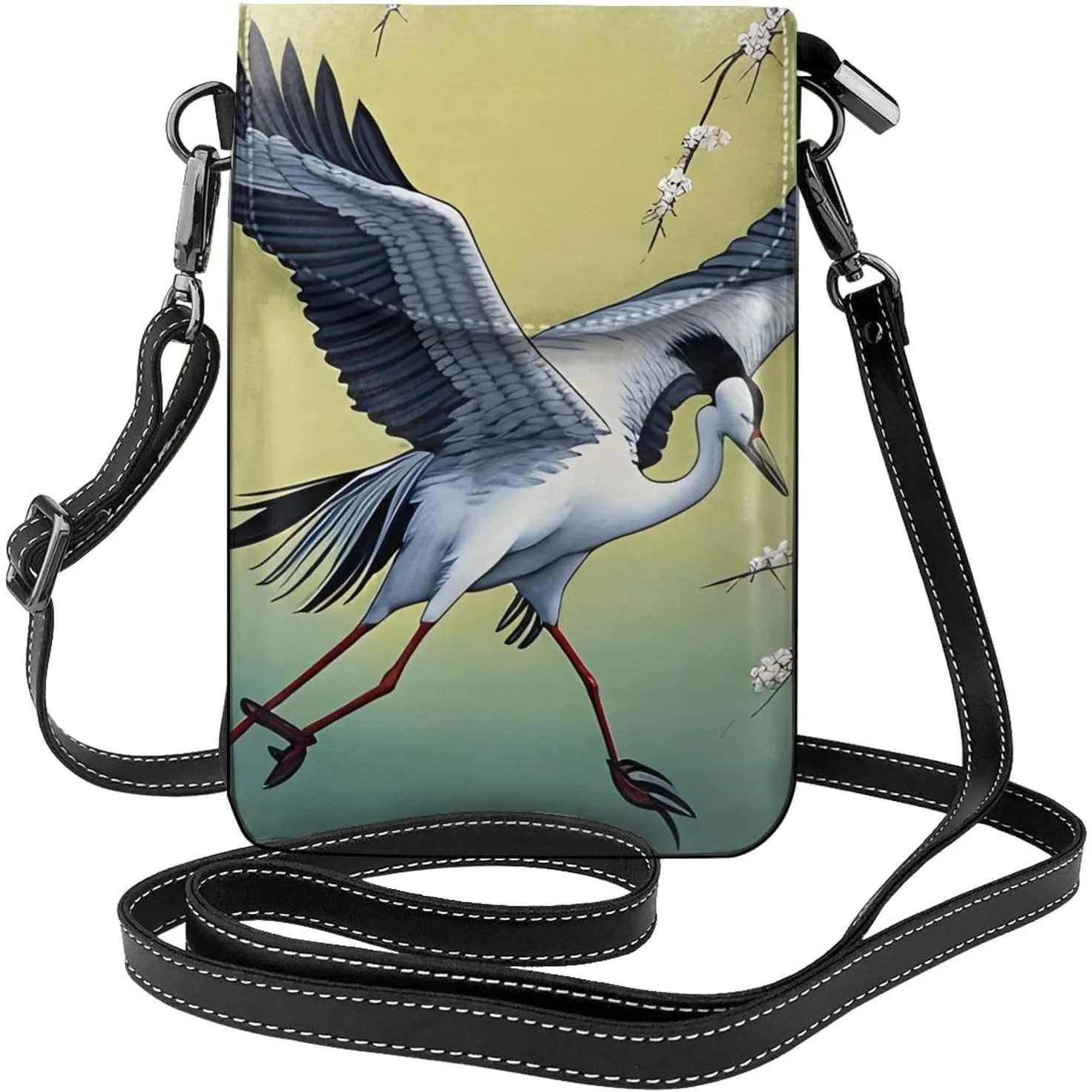 

two Japanese cranes flying traditional painting Pattern Ladies' mobile phone with leather foreskin, crossbody flip cover