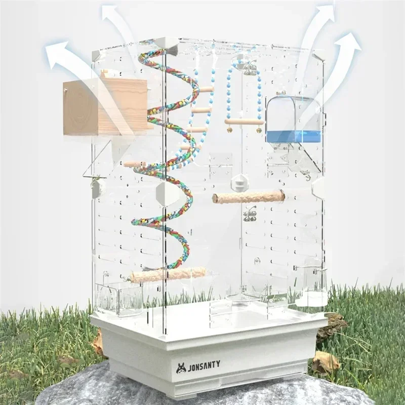 

Large Acrylic Splash-proof Breathable Birdcage Fully Transparent Ornamental Bird Cage Parrot Cage Budgie Cockatiel Luxury Villa