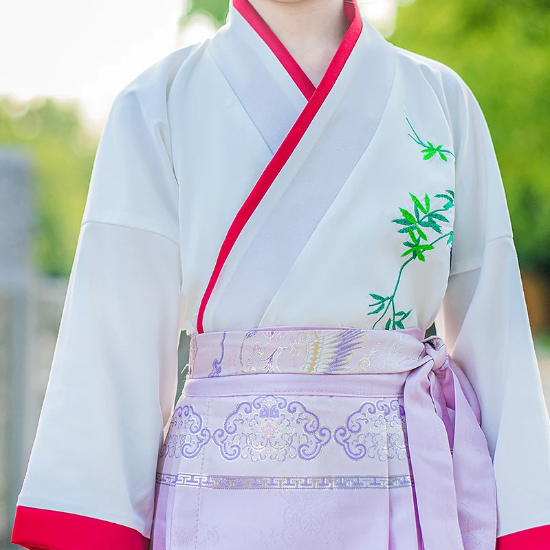 Vêtements traditionnels chinois pour filles, haut blanc et jupe mamans violets, ensemble 2 pièces imbibé, Hanfu Twinset, princesse des Prairies