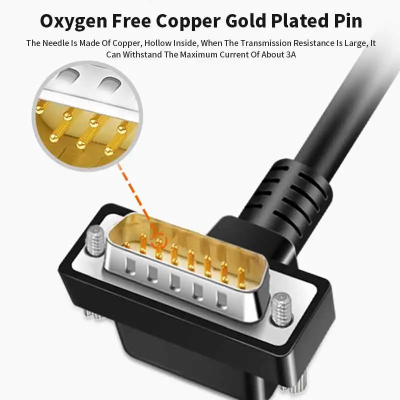 Pure Copper DB15 Serial Port Cable 90 /270 Degree Elbow RS232 Connection Line Gold-plating 15Pin Male to Female Extension Wire