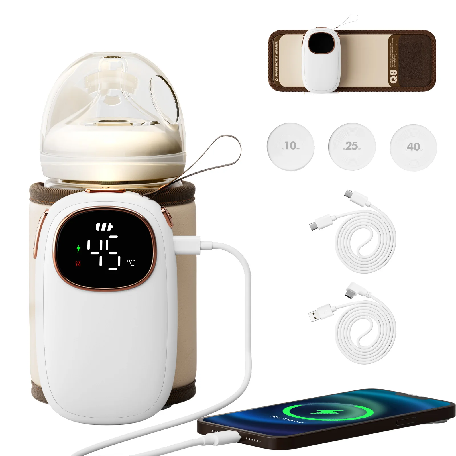 Scaldabiberon Borsa riscaldante caricata USB wireless Borsa riscaldante ricaricabile alimentata a batteria Scaldabiberon Kit isolante a lunga durata