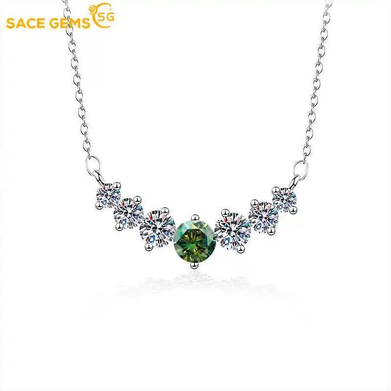 

SACEGEMS Moissanite Necklace for Woman Wedding Fine Jewelry with Certificates 925 Sterling Sliver Plated 18k White Gold Necklace