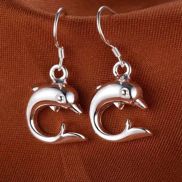 Hot Charms 925 Sterling Silver Little Dolphin Drop Earrings For Women Fashion Party Wedding Jewelry Christmas Gifts