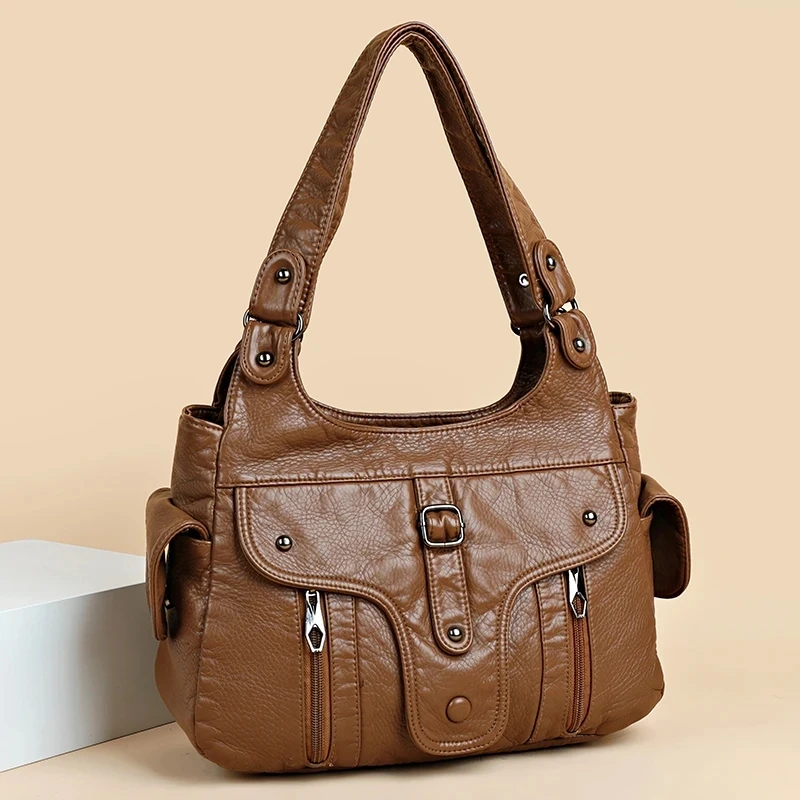 2024 New Women Leather Luxury Handbags Soft Large Capacity Casual Tote Bags High Quality Female Leather Shoulder Bags Female Sac