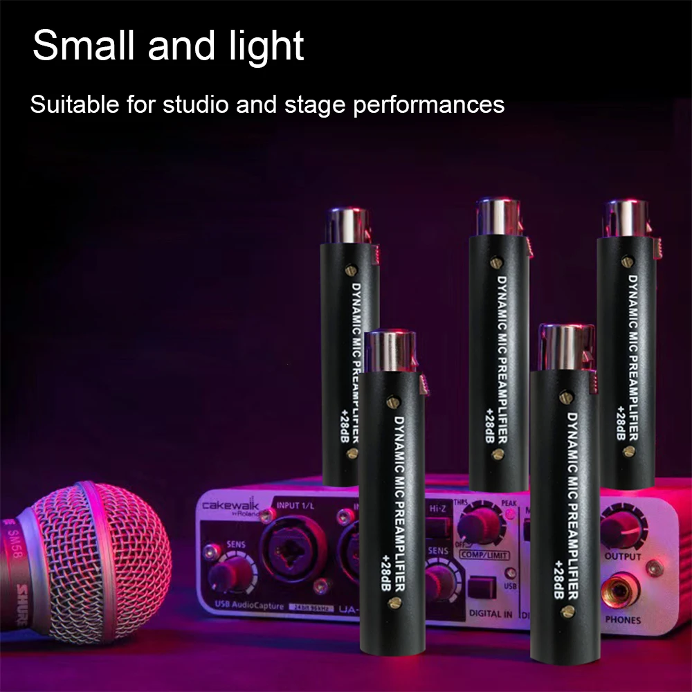 In-line Microphone Pream Low Noise Gain Amplifier XLR Connection Port Plug and Play Mic Preamplifier for Dynamic Microphone