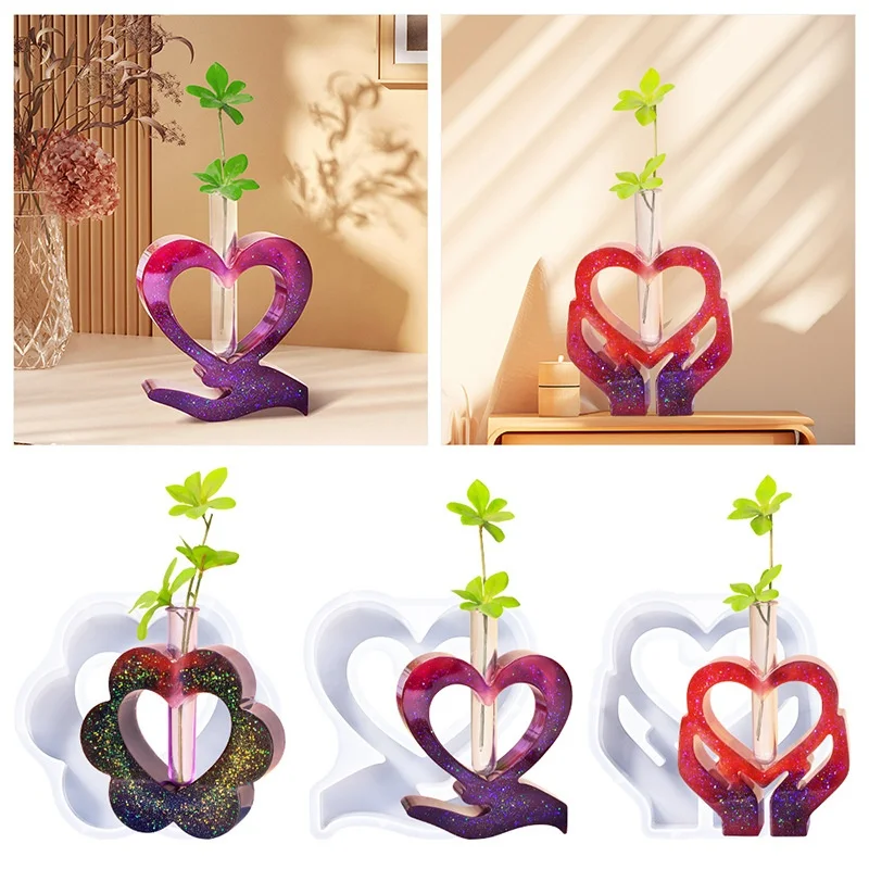 New Hydroponic Vase Gypsum Silicone Mold DIY Heart Shaped Test Tube Vase Crystal Epoxy Resin Molds Crafts Home Decor Supplies