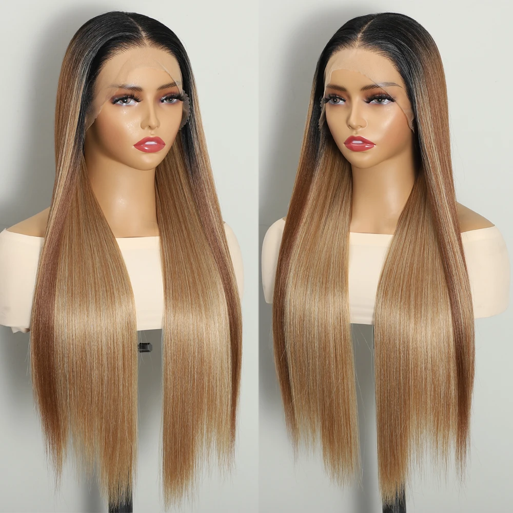 

28 Inch Straight Synthetic Lace Front Wig 13*6*0.5 T Part Ombre Blonde Color Cosplay Friendly for Women