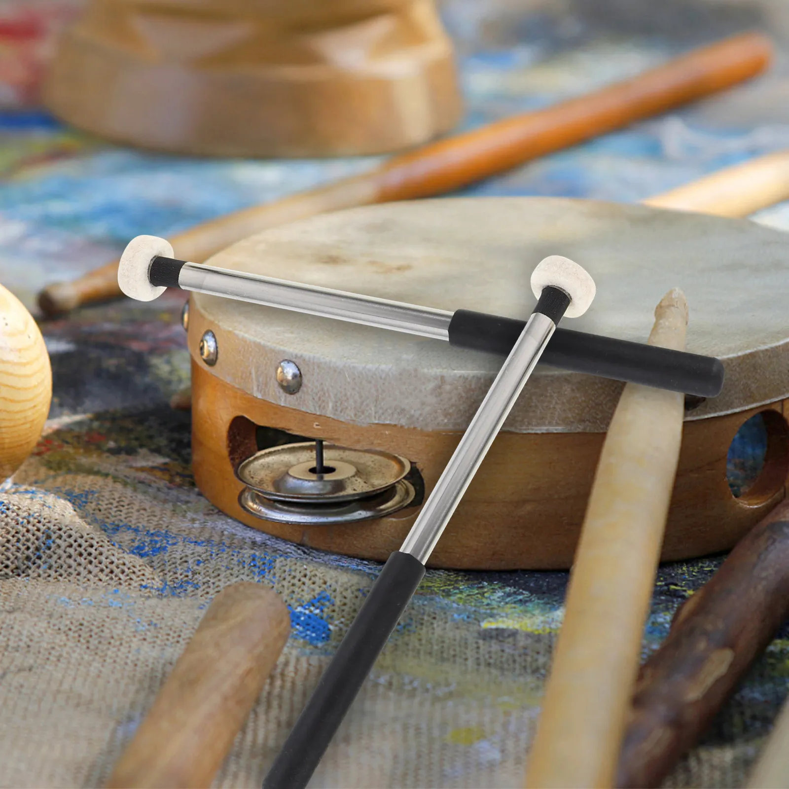 

2 шт. палочки для тонг-драма с войлочной головкой, металлической ручкой, нескользящим захватом, мягкие барабанные палочки для ударных инструментов, портативные мини-палочки