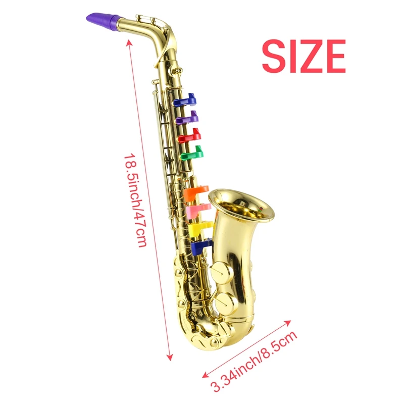 Saxophone Simulation Toy Props for Children, 8 teclas coloridas, mini musicais, instrumentos de sopro, festa de aniversário