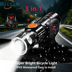 ZK30 3 in1 8000 Lumen luce della bicicletta della bici USB ricaricabile LED impermeabile Super luminoso Zoom faro luce posteriore MTB luce della bici
