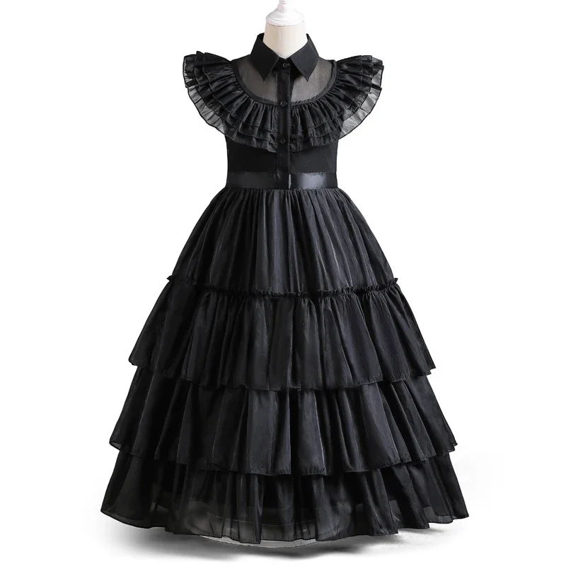 Wednesday Addam Cosplay Dress for Kids Girls Movie Wednesday Cosplay Costumes Black Gothic Dresses Halloween Party Kids Clothes