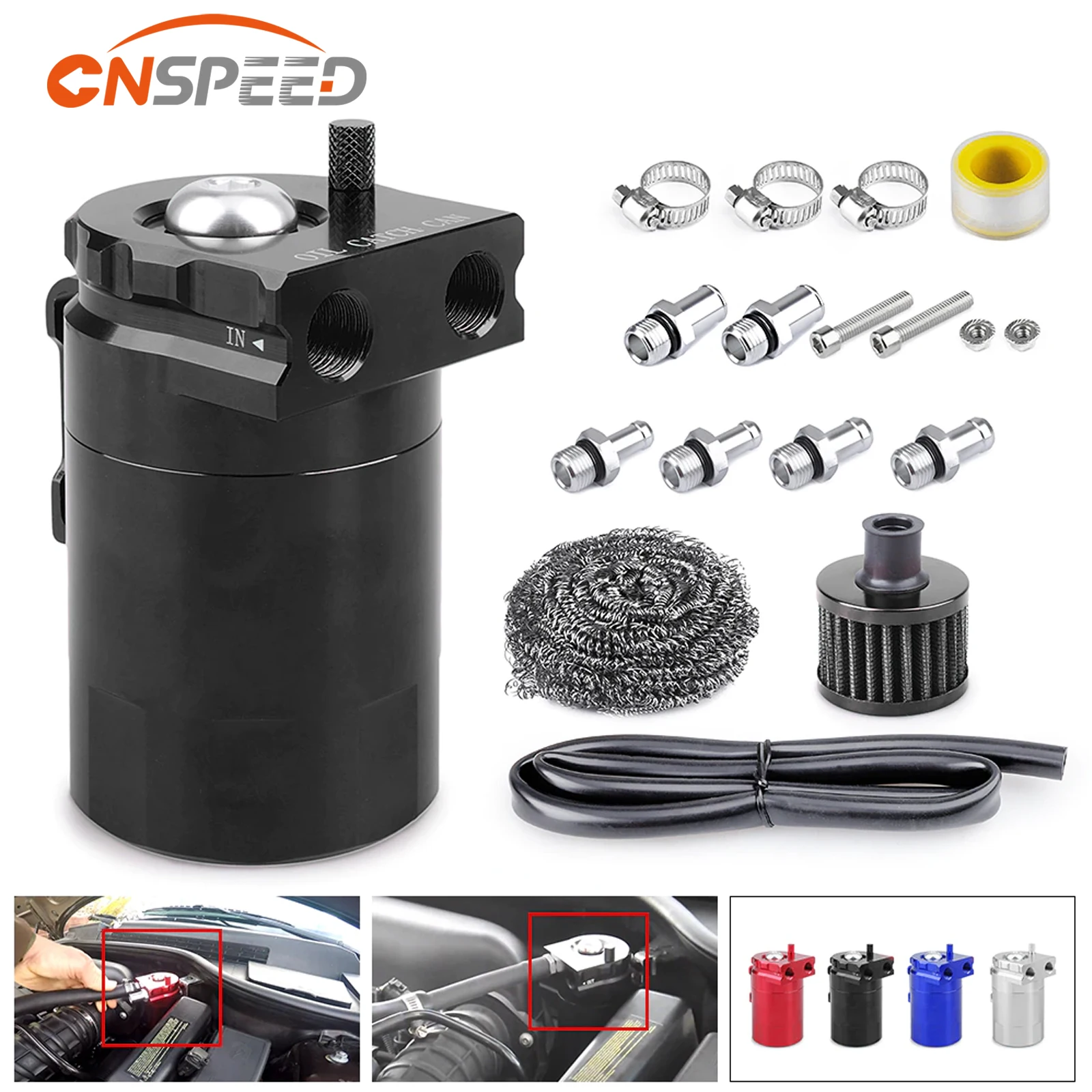 300ml Oil Reservoir Fuel Tank Car Universal Baffled Aluminum Oil Catch Can Kit With Air Filter Black Red Silvery Blue