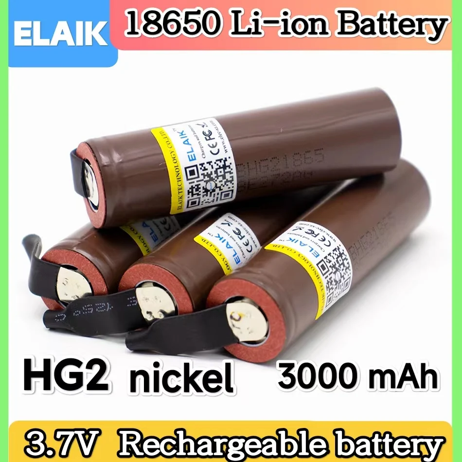 @ Elaik-hg2 li-ion bateria, 3.7v 18650, alta corrente 30a, célula de energia de descarga para chave de fenda