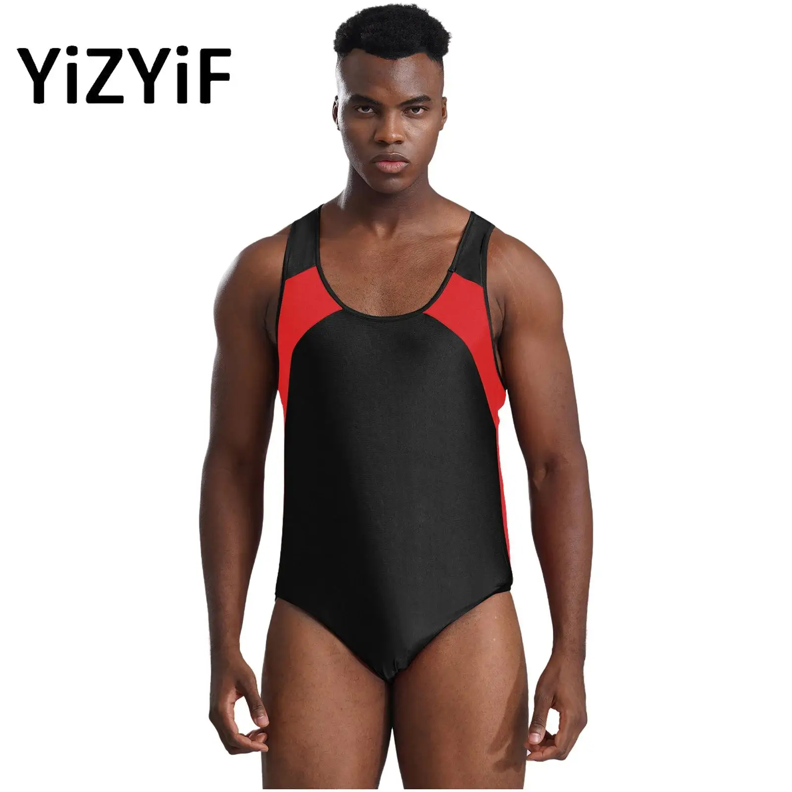 Homens ginástica fitness macacão sexy u pescoço tanque bodysuit sem mangas luta singlet collant shapewear jockstrap bodysuit