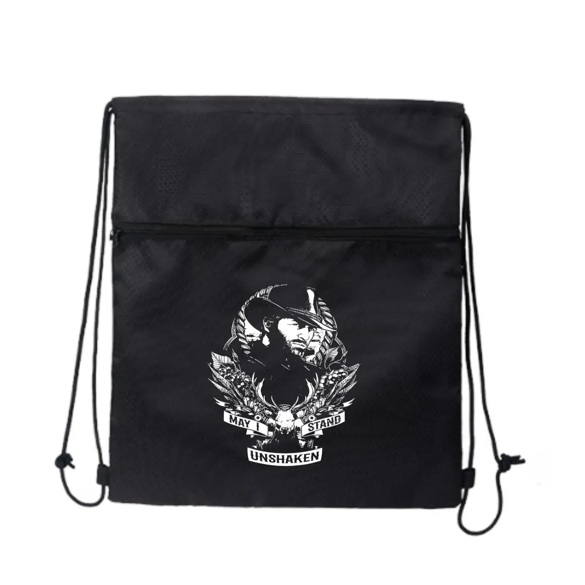 Unshaken Stand Edgy  Symbolic Text Design Black Drawstring Zipper Bag: Perfect for Short Getaways