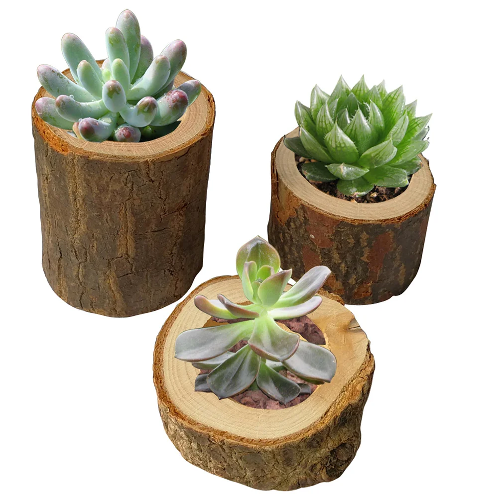 

6Pcs Rustic Wooden Holder Stump Style Succulent Planter Creative Ornament for Home Wedding Party Wooden Holder