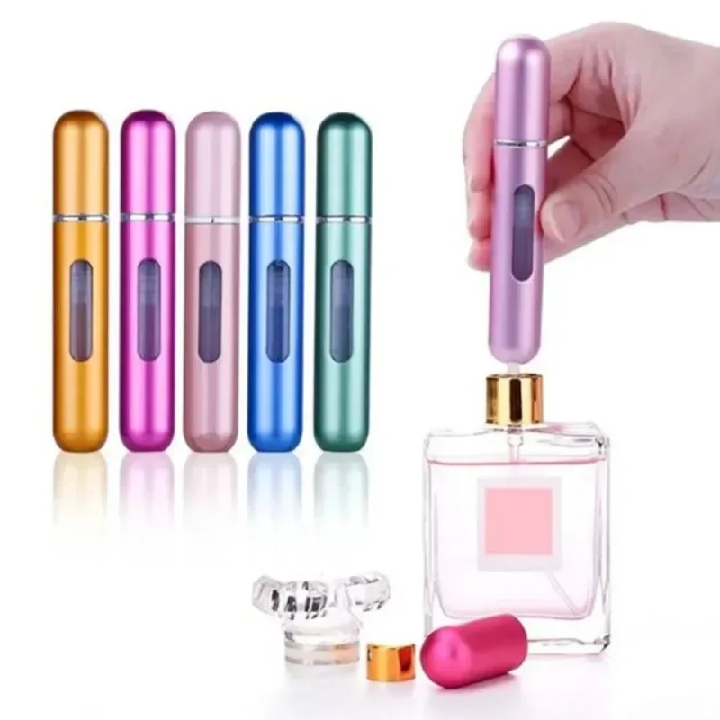 5ML Portable Travel Mini Small Container Aluminum Purse Tester Decant Perfume Roller Bottle Dispensing Tool Refillable Spray 2PC